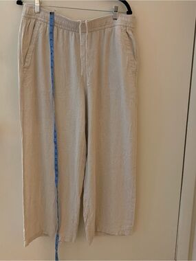 Light Beige Linen-Blend Drawstring Women’s Pants